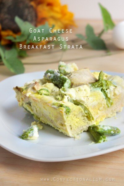 Goat Cheese Asparagus Breakfast Strata Recipe Confectionalism.com